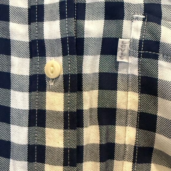 Levi's Boyfriend Fit Button Front Womens  Long Sleeve Navy Checkered Shirt - Picture 11 of 14